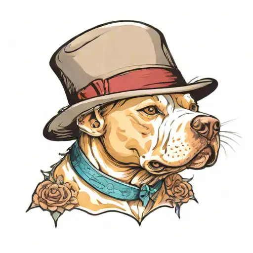 White Pitbull In A Tophat In Color