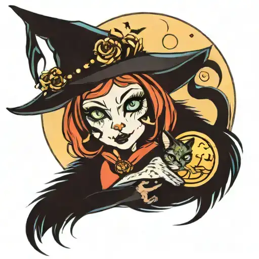Full Moon Cat Witch