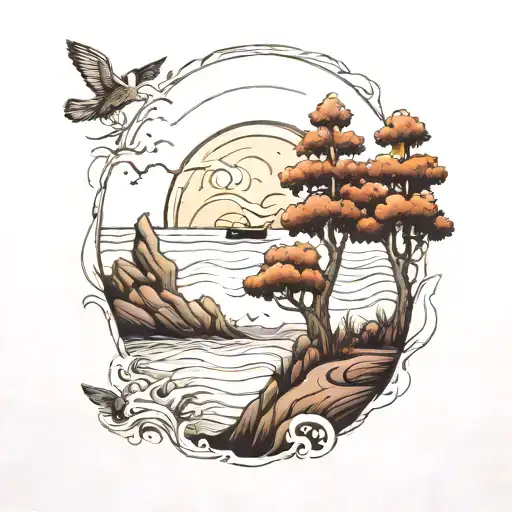 Travel Nature Elements Like Trees Sea Waves