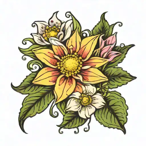 Bouquet Daisy Larkspur Daffodil Water Lily Pad