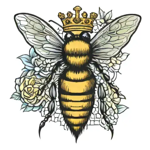 Queen Bee With Crown And Honeycomb