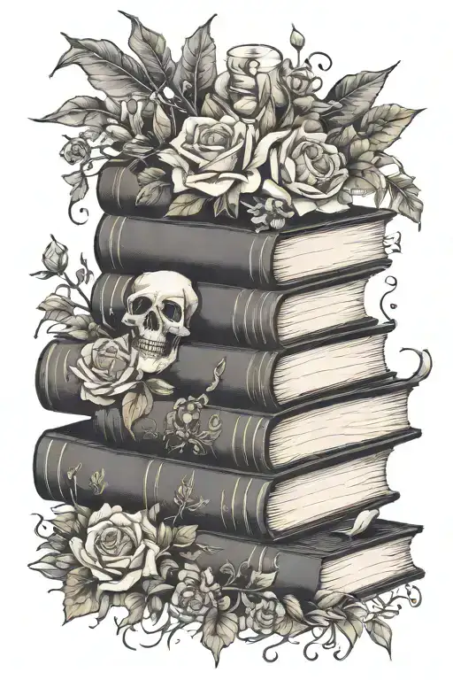 Spooky Books Surrounded By Florals