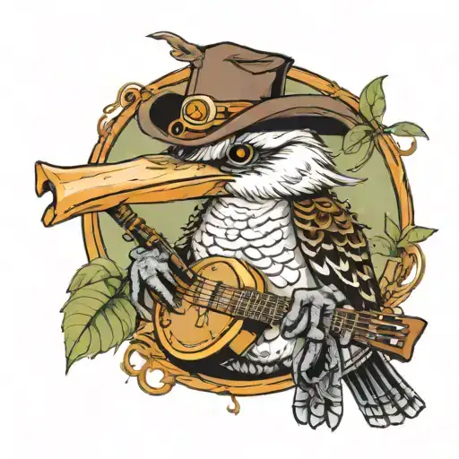 Kookaburra Wearing A Wide Brim Hat With A Frog Next To Him Playing The Banjo