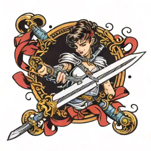 A Woman's Sword Slicing A Strand Of Ribbon