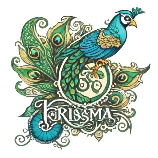 Krishna Written With Peacock Feature Around