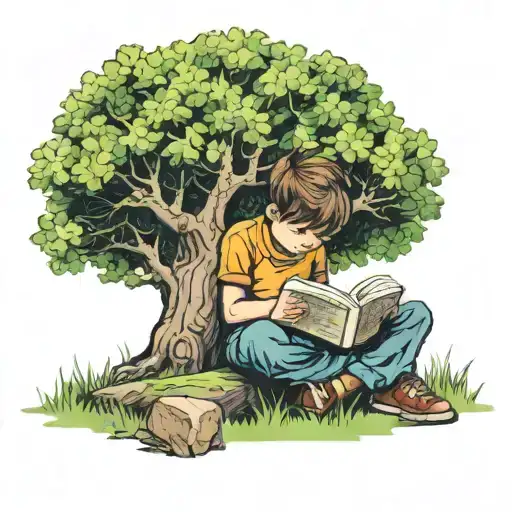 A Little Boy Sitting Under A Big Tree Reading The Bible