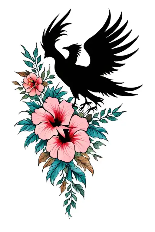 Hibiscus And Phoenix Silhouette