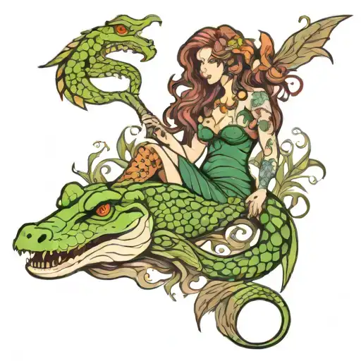 Swamp Mermaid With Alligator