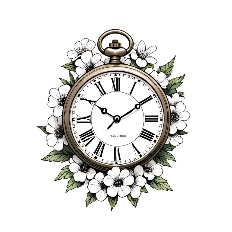 Pocket Watch Surrounded Wtih Primrose Flowers