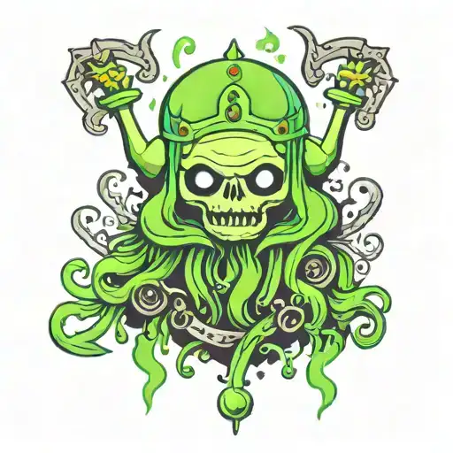 Bright-green Lich From Adventure Time With Green Fire