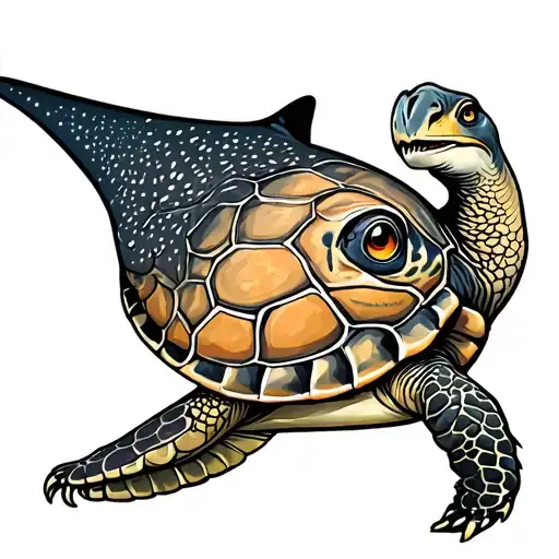 Spotted Eagle Ray And Turtle And Dinosaur