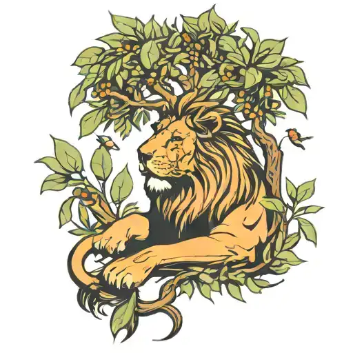 Lion Smoking Ciggars Down To An Olive Tree