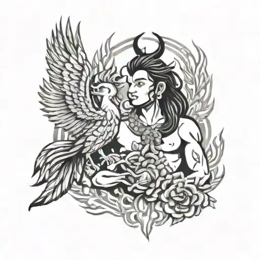 God Mahadev And Phoenix Bird