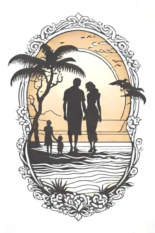 Family Silhouette On Beach