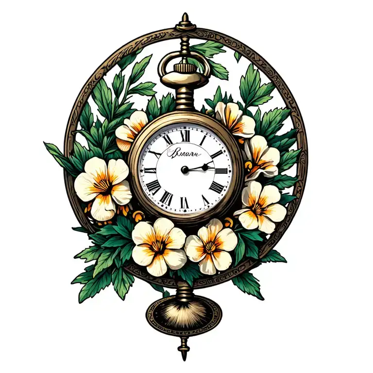 Pocket Watch Surrounded Wtih Primrose Flowers