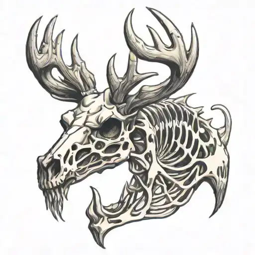 White Tail Deer Skeleton With A Bone Fish In Its Rack