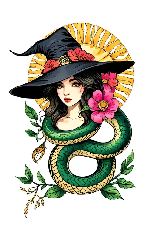 Witchy Sun Snake With Flowers