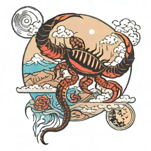 Landscape Inside Representing Sea And Mountain With The Scorpion Constelation Ata The Skynight