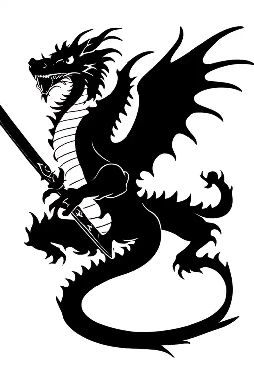 Dragon Climbing Long Sword With Wings Spread Wide
