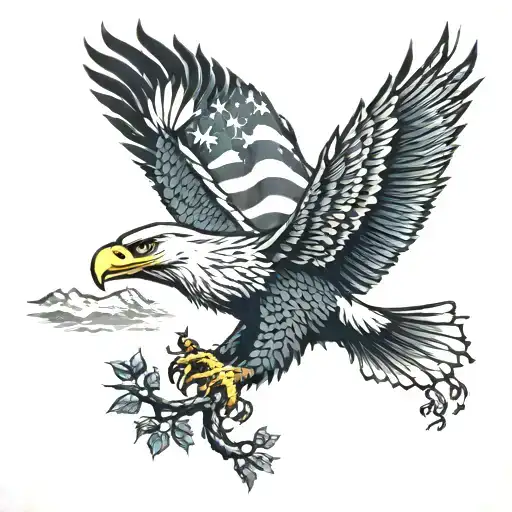 Patriotic Flag Eagle Mountains Filled With Trees