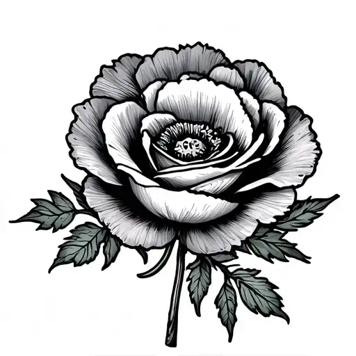 Rose And Poppy Flower With Stems Tied Together