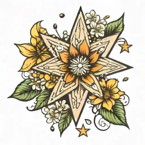 Realistic Star And Flowers
