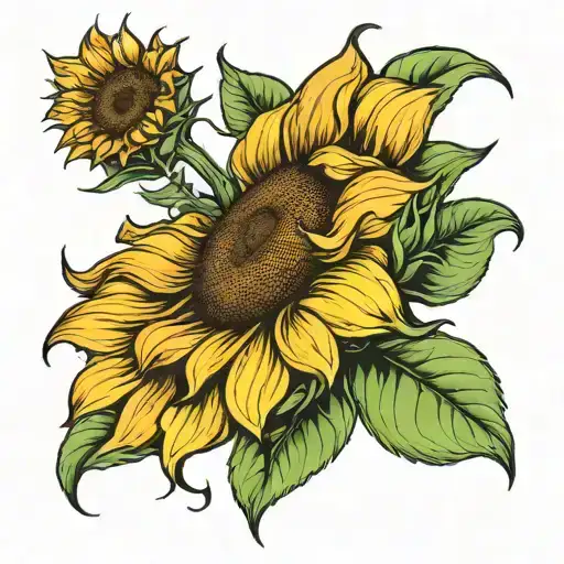 Create A Colorful Tattoo Of A Sunflower Surrounded