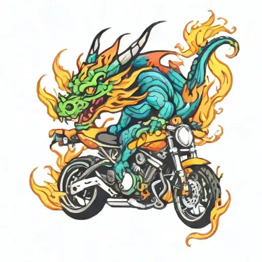 Dragon Breathing Fire Colorful Sportbike In Flame