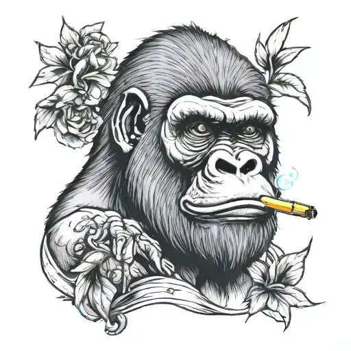 Gorilla Smoking Weed On A Crescent Moon