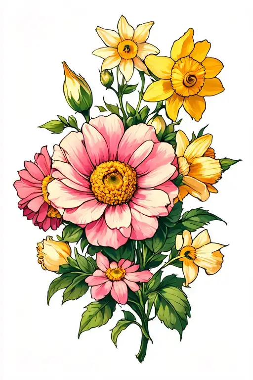 Rose Honeysuckle Daisy Sweet Pea And Daffodil Bud Bursting