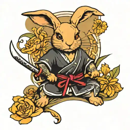 Rabbit In Lotus Position With Katana Behind His Back
