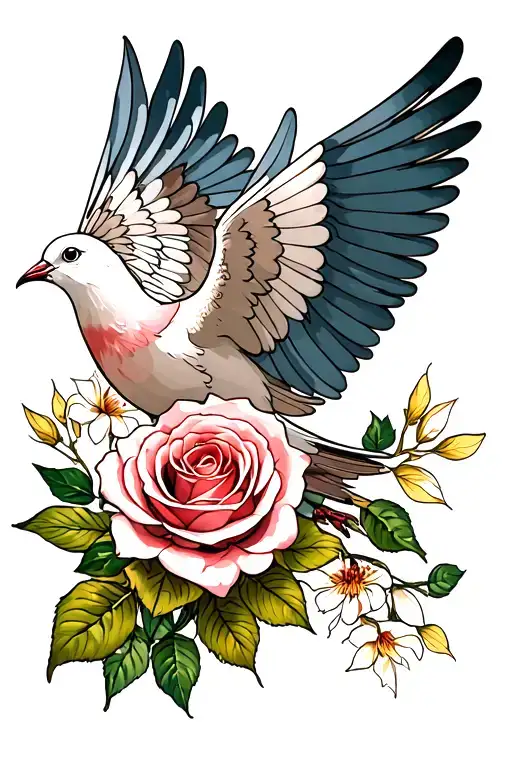Dove With A Honeysuckle And Rose