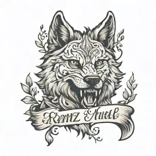 A Wolf With The Words Ramz And Michael Written In Cursive