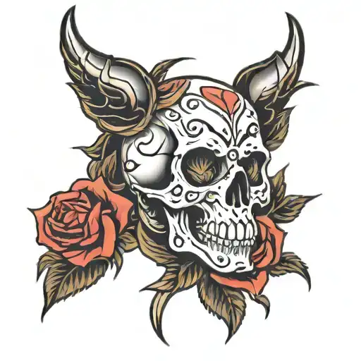 Skull And Roses Outline Without Colors