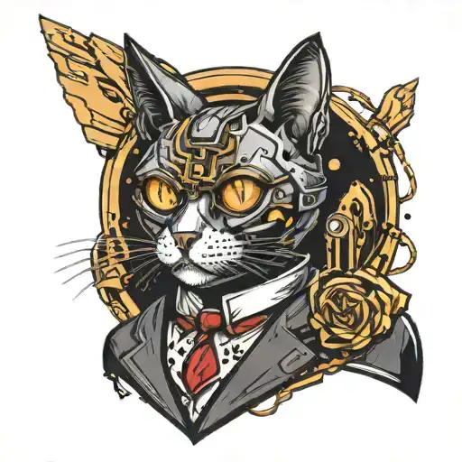 Robot Tuxedo Cat With Terminator Eye Surround By Space