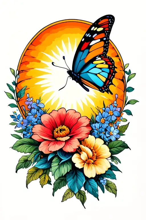 Flowers Butterlfy Sun Rising