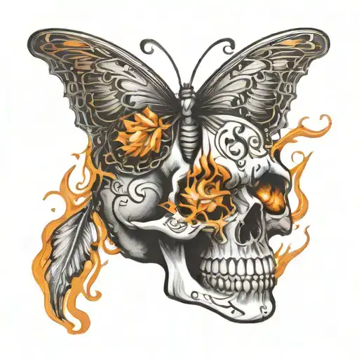 Skull With A Butterfly Made Of Fire Over The Eye