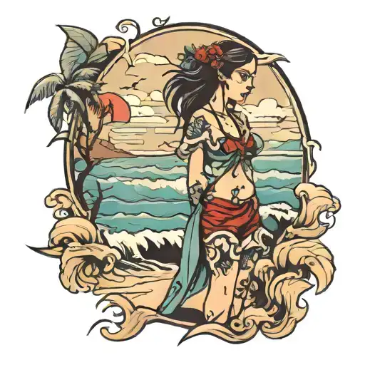 Young Girl Standing On Beach