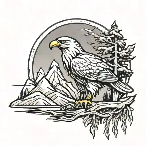 Patriotic Flag Eagle Mountains Filled With Trees