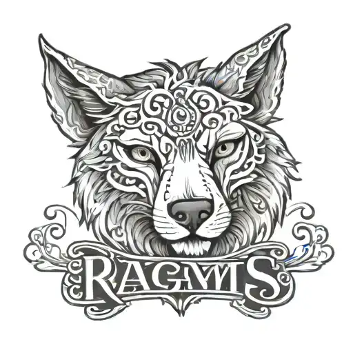 A Wolf With The Words Rams And Michael Written In Cursive