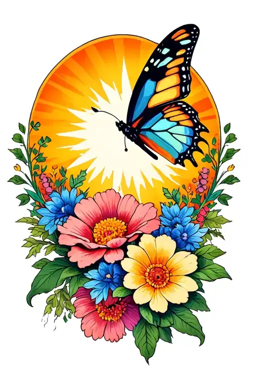 Flowers Butterlfy Sun Rising