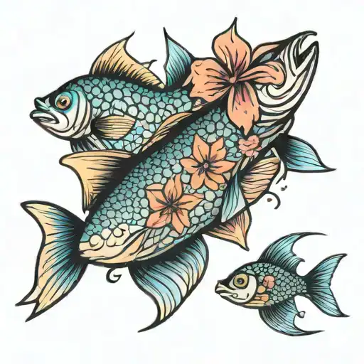 1 Coi Fish Has A Body Of Star And The Other 1 Has A Body Of Flower