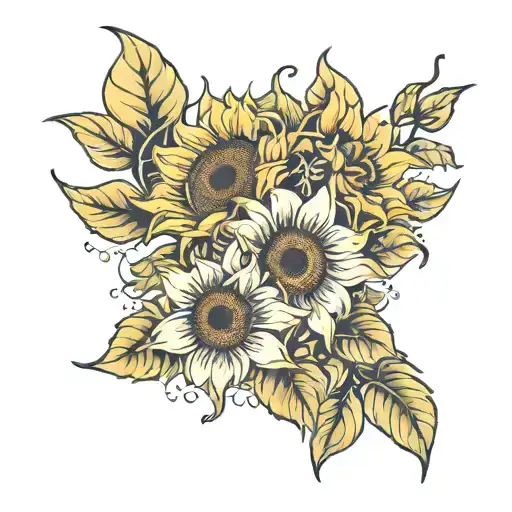 Sunflowers Lillys Blossoming In Beautiful Sunset