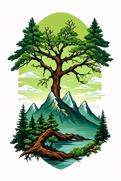 Tree Branches And Green Mountain Range