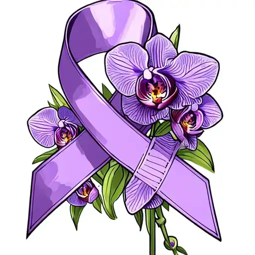 A Lavender Cancer Ribbon With Orchids