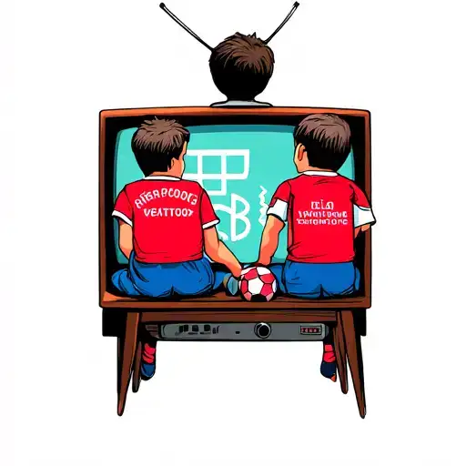 Two Boys Watching Football In Tv With A Liverpool And Chelsea Shirt