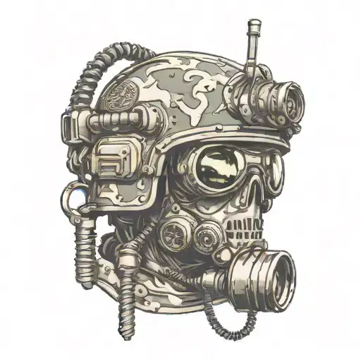 Military Helmet With Night Vision Goggles Hanging