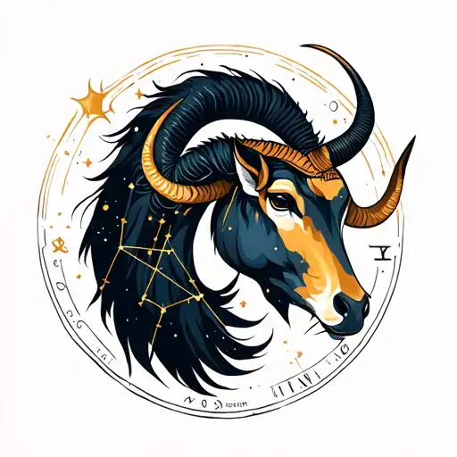 Capricorn Constellation Intertwined With Taurus Zodiac Symbol