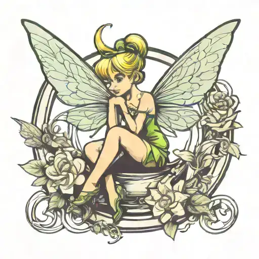 Tinker Bell Sitting On A Staturn Ring