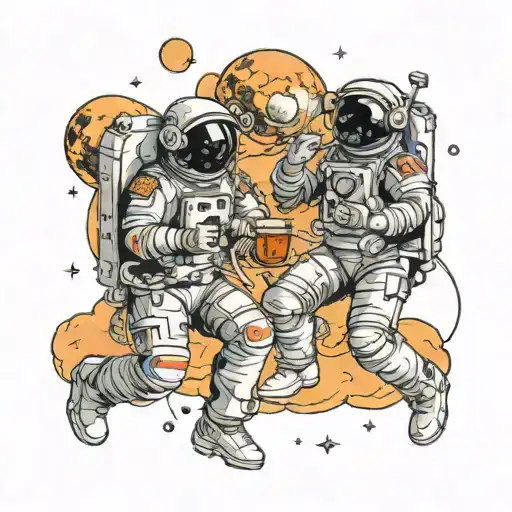Two Astronauts In Space Sharing Tea